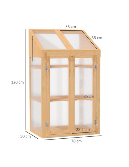 Outsunny Wooden Greenhouse, Cold Frame Grow House with Polycarbonate Semi Transparent Glazing, Openable Lid and Double Door, 70  - pic 53381 | FastDaddyshop
