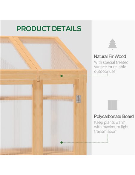 Outsunny Wooden Greenhouse, Cold Frame Grow House with Polycarbonate Semi Transparent Glazing, Openable Lid and Double Door, 70  - pic 53382 | FastDaddyshop