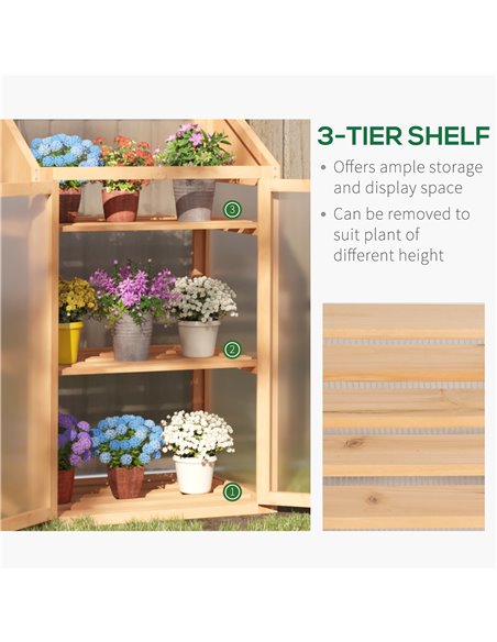 Outsunny Wooden Greenhouse, Cold Frame Grow House with Polycarbonate Semi Transparent Glazing, Openable Lid and Double Door, 70  - pic 53383 | FastDaddyshop