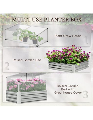 Outsunny Raised Beds for Garden with Mini Greenhouse, Galvanised Outdoor Planters and Cold Grame, for Herbs and Vegetables 845-7