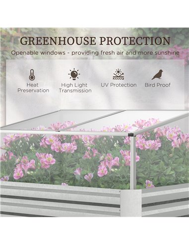 Outsunny Raised Beds for Garden with Mini Greenhouse, Galvanised Outdoor Planters and Cold Grame, for Herbs and Vegetables 845-7