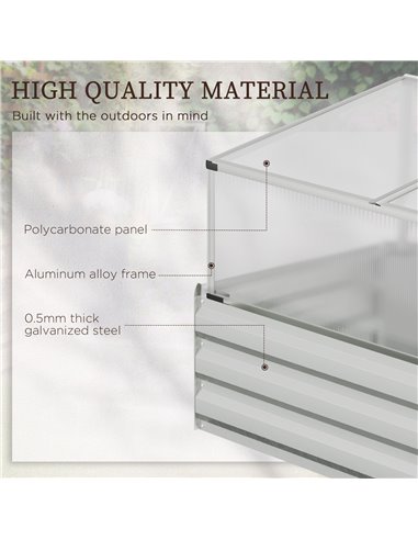 Outsunny Raised Beds for Garden with Mini Greenhouse, Galvanised Outdoor Planters and Cold Grame, for Herbs and Vegetables 845-7