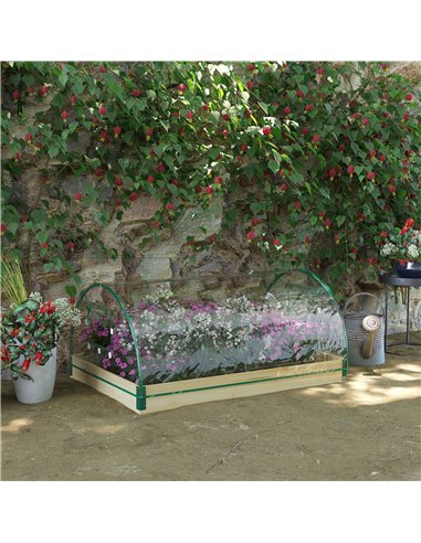 Outsunny Garden Raised Bed with Greenhouse, Wooden Planter Box with PVC Cover, Roll-Up Windows, for Vegetables, Plants, Natural 