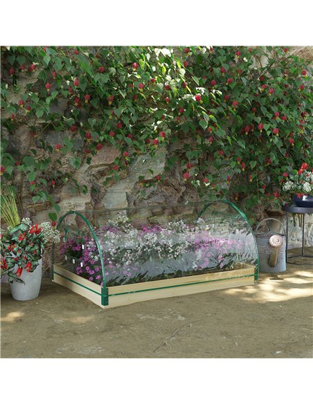 Outsunny Garden Raised Bed with Greenhouse, Wooden Planter Box with PVC Cover, Roll-Up Windows, for Vegetables, Plants, Natural  - pic 53443 | FastDaddyshop
