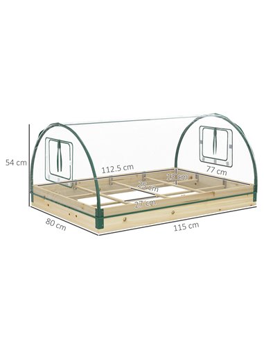 Outsunny Garden Raised Bed with Greenhouse, Wooden Planter Box with PVC Cover, Roll-Up Windows, for Vegetables, Plants, Natural 