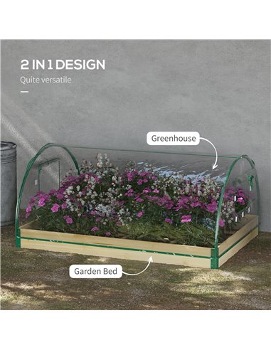 Outsunny Garden Raised Bed with Greenhouse, Wooden Planter Box with PVC Cover, Roll-Up Windows, for Vegetables, Plants, Natural 