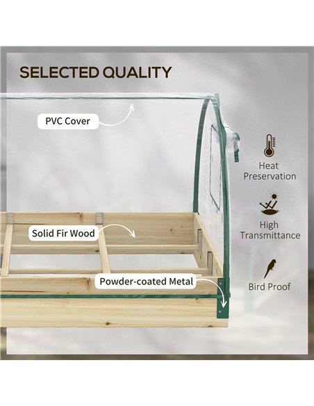 Outsunny Garden Raised Bed with Greenhouse, Wooden Planter Box with PVC Cover, Roll-Up Windows, for Vegetables, Plants, Natural  - pic 53448 | FastDaddyshop