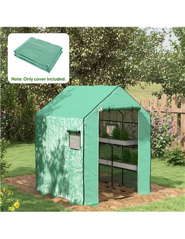Outsunny Greenhouse Cover Replacement Walk-in PE Hot House Cover with Roll-up Door and Windows, 140 x 143 x 190cm, Green 845-945