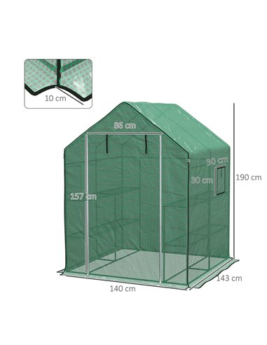 Outsunny Greenhouse Cover Replacement Walk-in PE Hot House Cover with Roll-up Door and Windows, 140 x 143 x 190cm, Green 845-945