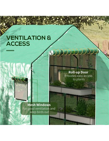 Outsunny Greenhouse Cover Replacement Walk-in PE Hot House Cover with Roll-up Door and Windows, 140 x 143 x 190cm, Green 845-945