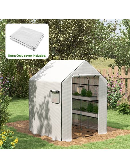 Outsunny Greenhouse Cover Replacement Walk-in PE Hot House Cover with Roll-up Door and Windows, 140 x 143 x 190cm, White 845-945 - pic 53488 | FastDaddyshop