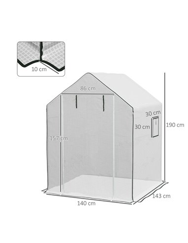 Outsunny Greenhouse Cover Replacement Walk-in PE Hot House Cover with Roll-up Door and Windows, 140 x 143 x 190cm, White 845-945