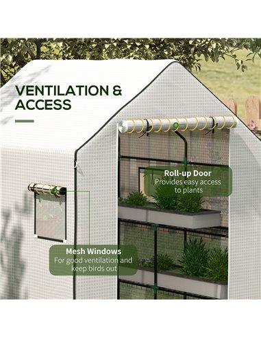 Outsunny Greenhouse Cover Replacement Walk-in PE Hot House Cover with Roll-up Door and Windows, 140 x 143 x 190cm, White 845-945