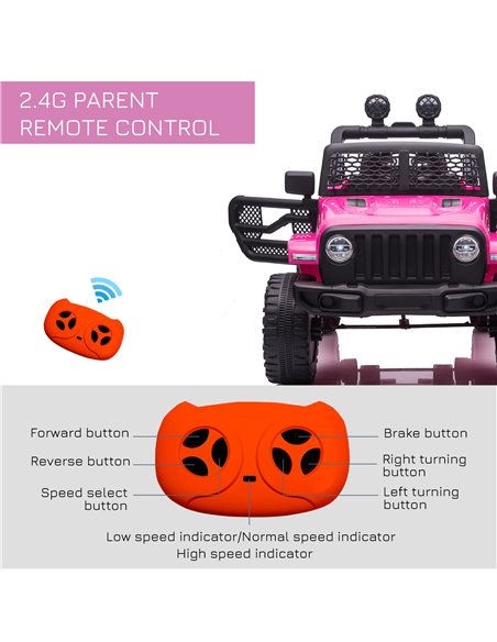 HOMCOM 12V Battery-powered 2 Motors Kids Electric Ride On Car Truck Off-road Toy with Parental Remote Control Horn Lights Suspen - pic 5350 | FastDaddyshop
