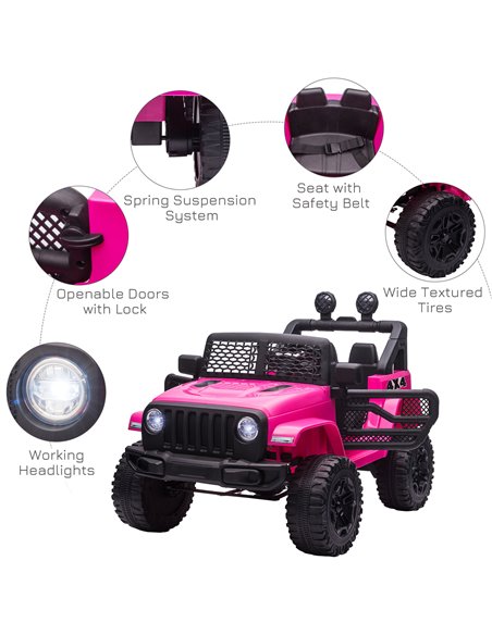 HOMCOM 12V Battery-powered 2 Motors Kids Electric Ride On Car Truck Off-road Toy with Parental Remote Control Horn Lights Suspen - pic 5351 | FastDaddyshop
