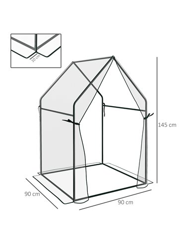 Outsunny Mini Greenhouse, Garden Tomato Growhouse with 2 Zipped Doors, Portable Indoor Outdoor Green House, 90 x 90 x 145cm, Cle