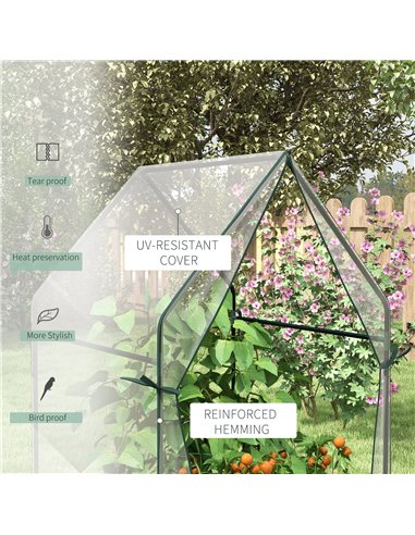 Outsunny Mini Greenhouse, Garden Tomato Growhouse with 2 Zipped Doors, Portable Indoor Outdoor Green House, 90 x 90 x 145cm, Cle