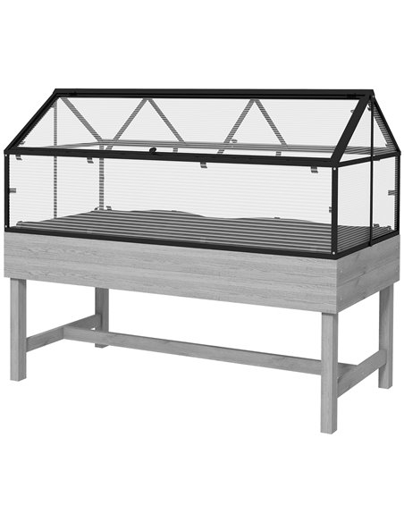 Outsunny Elevated Wood Planter with Mini Greenhouse, Grey 84H-014V01GY - pic 53532 | FastDaddyshop