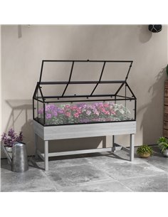 Outsunny Elevated Wood Planter with Mini Greenhouse, Grey 84H-014V01GY 2