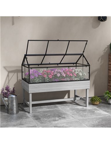 Outsunny Elevated Wood Planter with Mini Greenhouse, Grey 84H-014V01GY