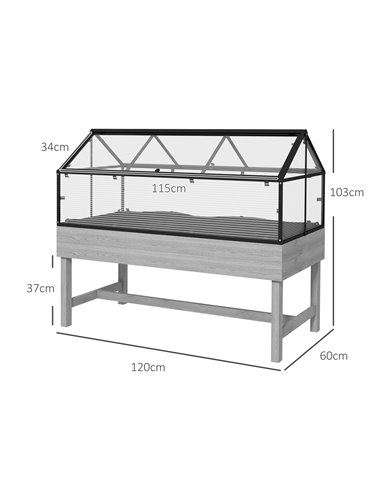Outsunny Elevated Wood Planter with Mini Greenhouse Raised Garden Bed with PC Panel Top Vent 120 x 60 x 103cm Distressed Grey 84