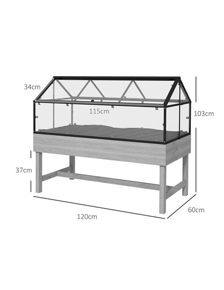 Outsunny Elevated Wood Planter with Mini Greenhouse Raised Garden Bed with PC Panel Top Vent 120 x 60 x 103cm Distressed Grey 84 - pic 53534 | FastDaddyshop
