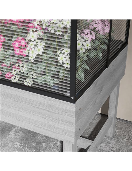 Outsunny Elevated Wood Planter with Mini Greenhouse Raised Garden Bed with PC Panel Top Vent 120 x 60 x 103cm Distressed Grey 84 - pic 53539 | FastDaddyshop