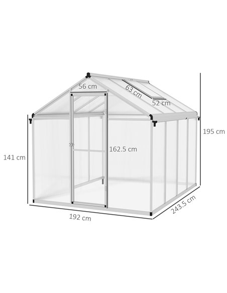 Outsunny 6 x 8ft Polycarbonate Greenhouse with Rain Gutters, Large Walk-In Green House with Door and Window, Garden Plants Grow  - pic 53543 | FastDaddyshop
