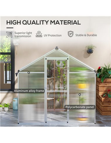 Outsunny 6 x 8ft Polycarbonate Greenhouse with Rain Gutters, Large Walk-In Green House with Door and Window, Garden Plants Grow 