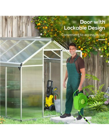 Outsunny 6 x 8ft Polycarbonate Greenhouse with Rain Gutters, Large Walk-In Green House with Door and Window, Garden Plants Grow 