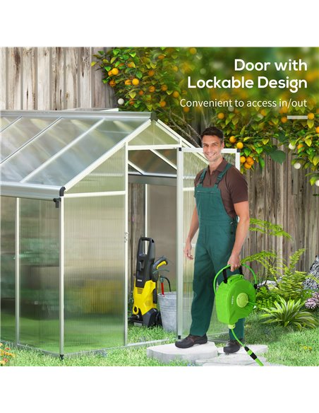 Outsunny 6 x 8ft Polycarbonate Greenhouse with Rain Gutters, Large Walk-In Green House with Door and Window, Garden Plants Grow  - pic 53545 | FastDaddyshop