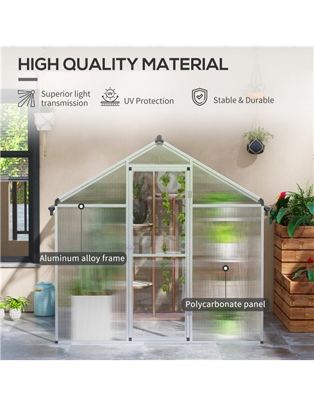 Outsunny 6 x 6ft Polycarbonate Greenhouse with Rain Gutters, Large Walk-In Green House with Window, Garden Plants Grow House wit - pic 53553 | FastDaddyshop