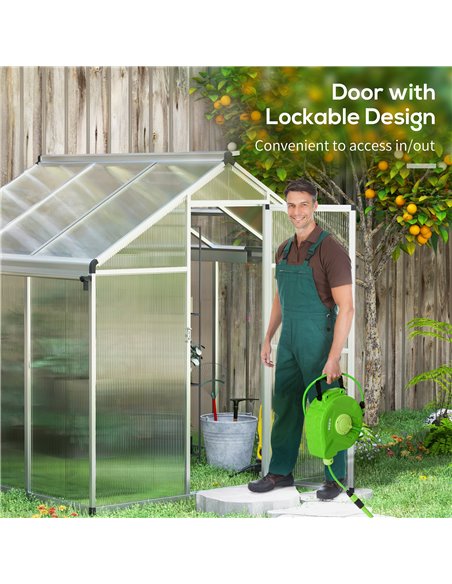 Outsunny 6 x 6ft Polycarbonate Greenhouse with Rain Gutters, Large Walk-In Green House with Window, Garden Plants Grow House wit - pic 53554 | FastDaddyshop