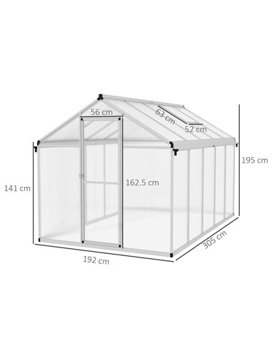 Outsunny 6 x 10ft Polycarbonate Greenhouse with Rain Gutters, Large Walk-In Green House with Window, Garden Plants Grow House wi