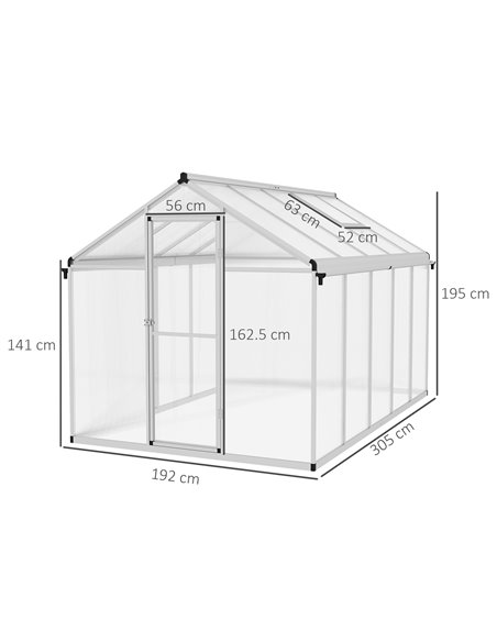 Outsunny 6 x 10ft Polycarbonate Greenhouse with Rain Gutters, Large Walk-In Green House with Window, Garden Plants Grow House wi - pic 53561 | FastDaddyshop