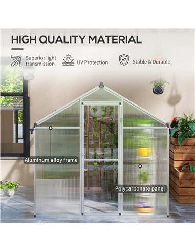 Outsunny 6 x 10ft Polycarbonate Greenhouse with Rain Gutters, Large Walk-In Green House with Window, Garden Plants Grow House wi