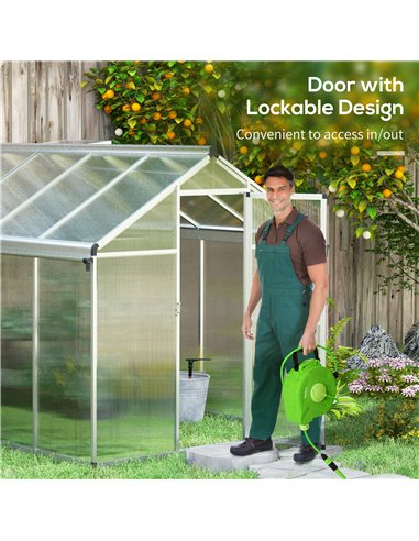 Outsunny 6 x 10ft Polycarbonate Greenhouse with Rain Gutters, Large Walk-In Green House with Window, Garden Plants Grow House wi