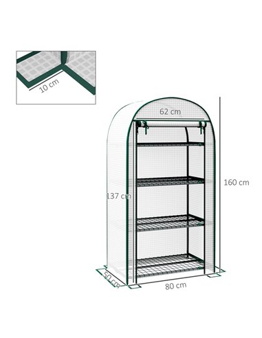 Outsunny 80 x 49 x 160cm Mini Greenhouse for Outdoor, Portable Garden Plant Green House w/ Storage Shelf, Roll-Up Zippered Door,