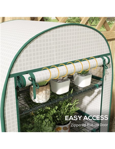 Outsunny 80 x 49 x 160cm Mini Greenhouse for Outdoor, Portable Garden Plant Green House w/ Storage Shelf, Roll-Up Zippered Door, - pic 53581 | FastDaddyshop