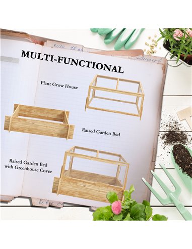 Outsunny Raised Garden Bed with Cold Frame Greenhouse and Openable Top, Wooden Elevated Planter Box for Vegetables, Flowers and 