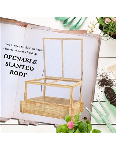 Outsunny Raised Garden Bed with Cold Frame Greenhouse and Openable Top, Wooden Elevated Planter Box for Vegetables, Flowers and 