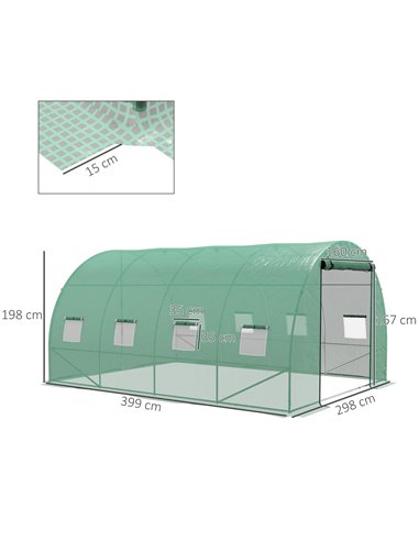 Outsunny Sprinkler System Polytunnel Greenhouse, 4 x 3(m), Green 845-949V01GN