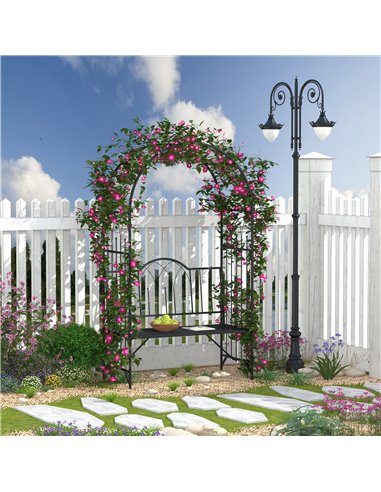 Outsunny Garden Metal Arch Bench Outdoor Patio Rose Trellis Arbour Pergola for Climbing Plant Antique Style 2-Seater Chair, Blac
