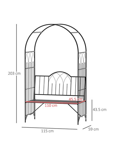 Outsunny Garden Metal Arch Bench Outdoor Patio Rose Trellis Arbour Pergola for Climbing Plant Antique Style 2-Seater Chair, Blac