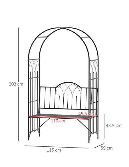 Outsunny Garden Metal Arch Bench Outdoor Patio Rose Trellis Arbour Pergola for Climbing Plant Antique Style 2-Seater Chair, Blac - pic 53615 | FastDaddyshop