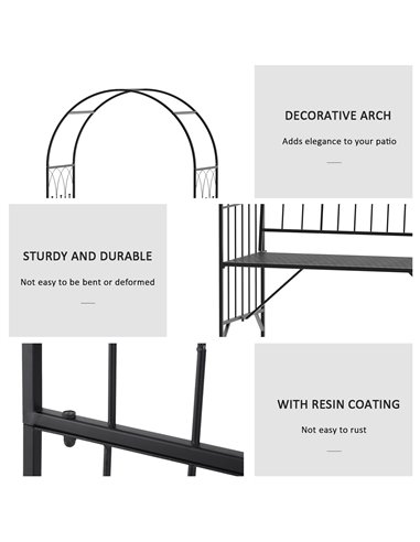 Outsunny Garden Metal Arch Bench Outdoor Patio Rose Trellis Arbour Pergola for Climbing Plant Antique Style 2-Seater Chair, Blac