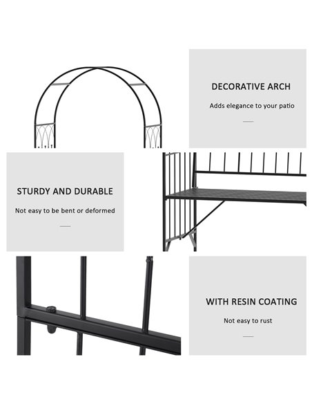 Outsunny Garden Metal Arch Bench Outdoor Patio Rose Trellis Arbour Pergola for Climbing Plant Antique Style 2-Seater Chair, Blac - pic 53617 | FastDaddyshop