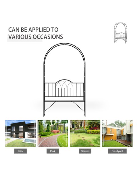 Outsunny Garden Metal Arch Bench Outdoor Patio Rose Trellis Arbour Pergola for Climbing Plant Antique Style 2-Seater Chair, Blac - pic 53618 | FastDaddyshop