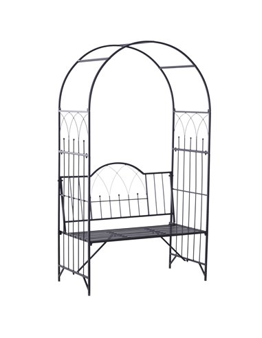 Outsunny Garden Metal Arch Bench Outdoor Patio Rose Trellis Arbour Pergola for Climbing Plant Antique Style 2-Seater Chair, Blac