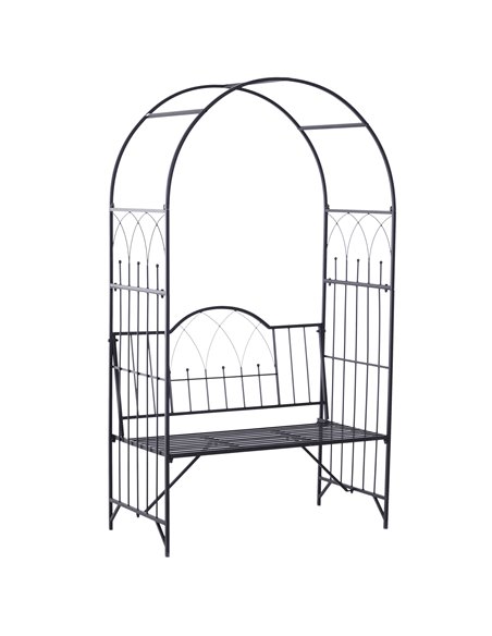 Outsunny Garden Metal Arch Bench Outdoor Patio Rose Trellis Arbour Pergola for Climbing Plant Antique Style 2-Seater Chair, Blac - pic 53619 | FastDaddyshop